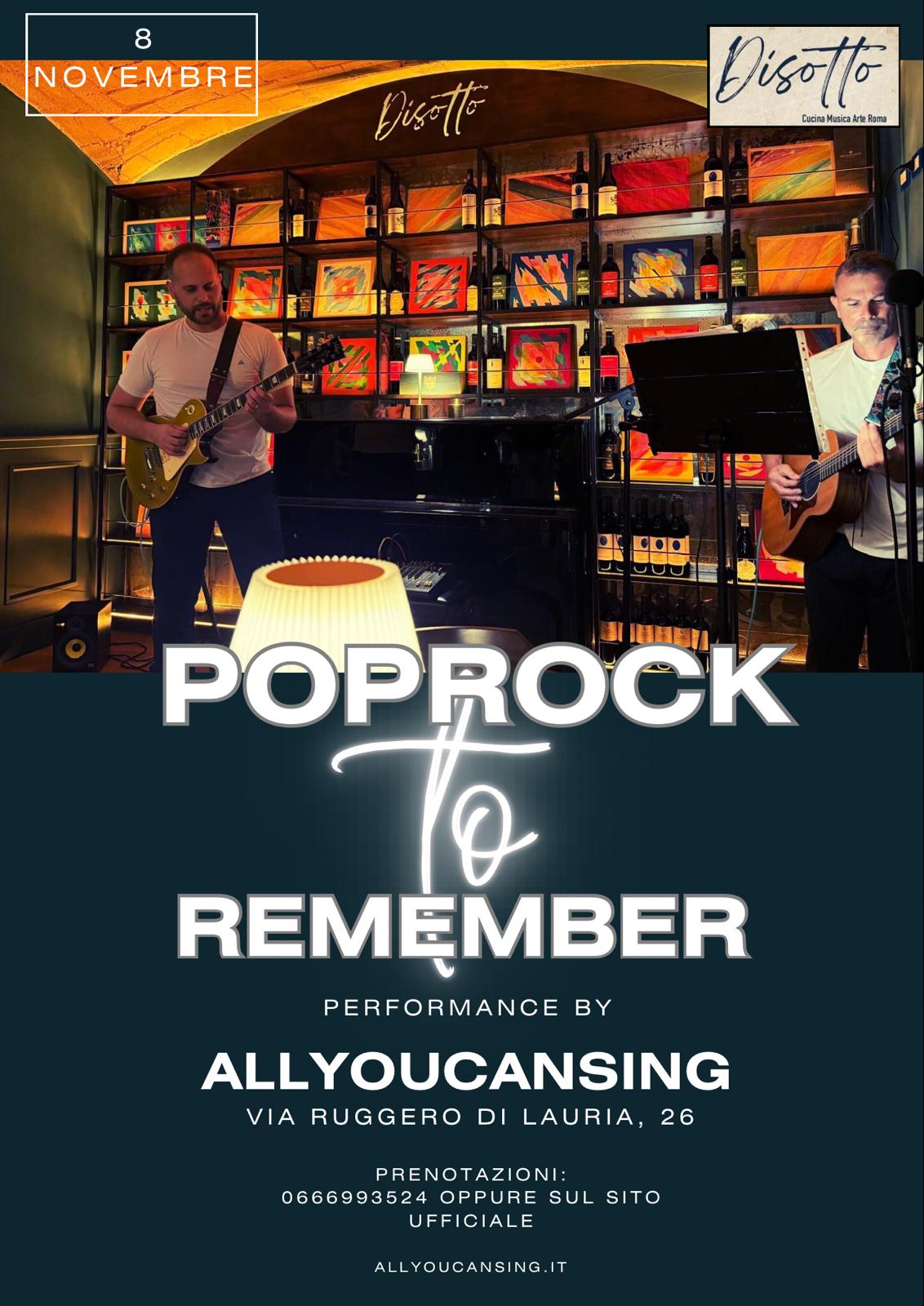 AllYouCanSing - PopRock To Remember @ Disotto Roma - Cena 8 novembre 2025 ore 21:00
