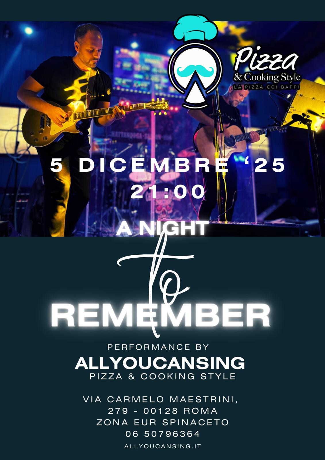 AllYouCanSing A Night To Remember Pizza & Cooking Style Roma 5 dicembre 2025